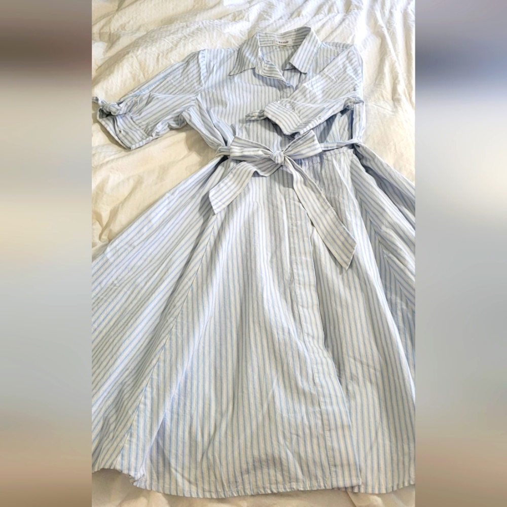 Calvin Klein striped button up belted dress